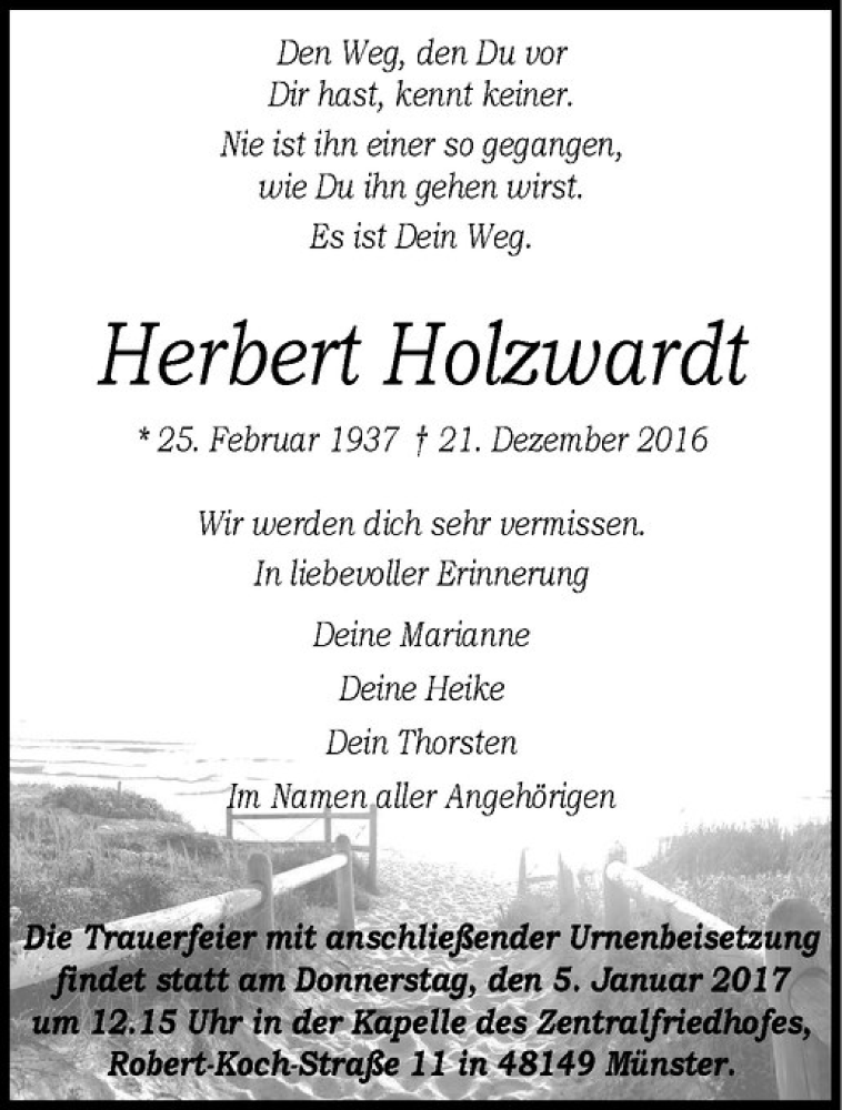  Traueranzeige für Herbert Holzwardt vom 24.12.2016 aus Westfälische Nachrichten