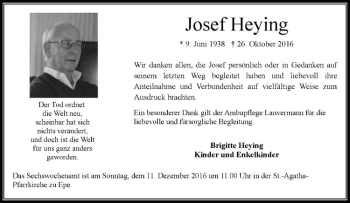 Anzeige von Josef Heying von Westfälische Nachrichten
