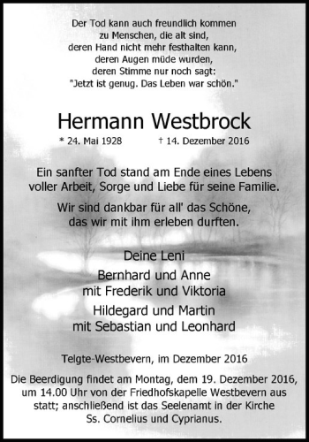 Anzeige von Hermann Westbrock von Westfälische Nachrichten