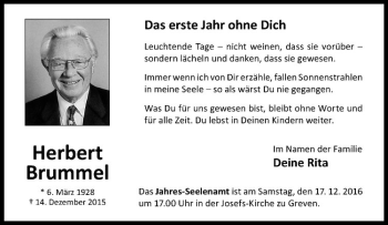 Anzeige von Herbert Brummel von Westfälische Nachrichten