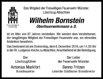 Anzeige von Wilhelm Bornstein von Westfälische Nachrichten