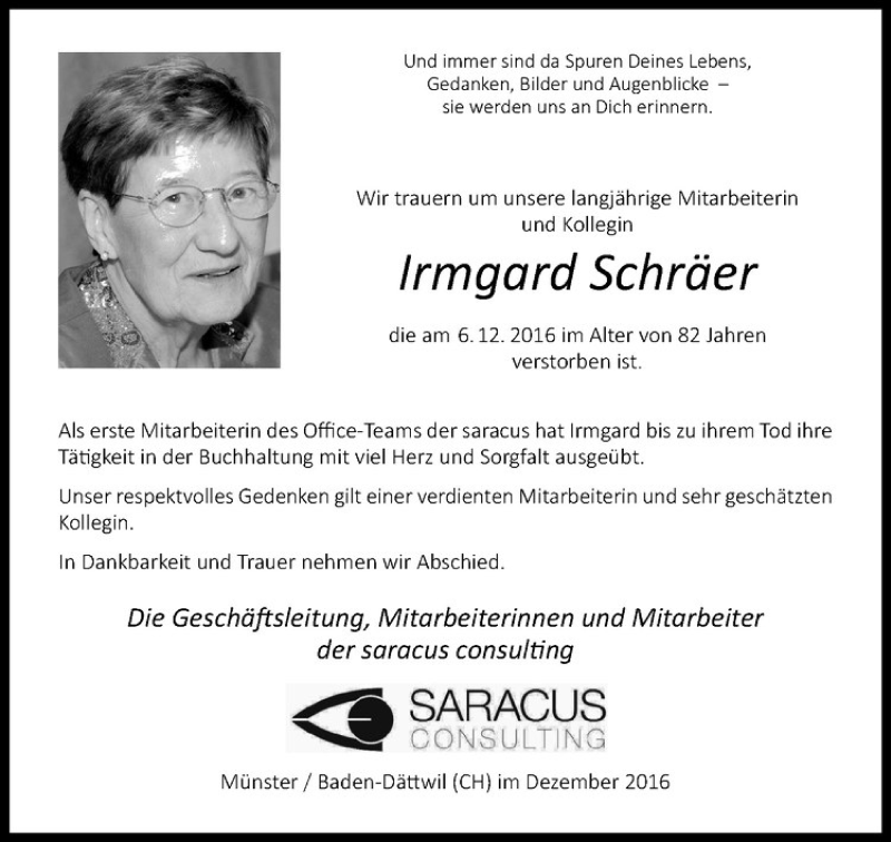  Traueranzeige für Irmgard Schräer vom 10.12.2016 aus Westfälische Nachrichten