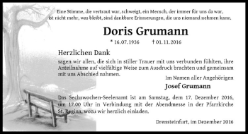 Anzeige von Doris Grumann von Westfälische Nachrichten