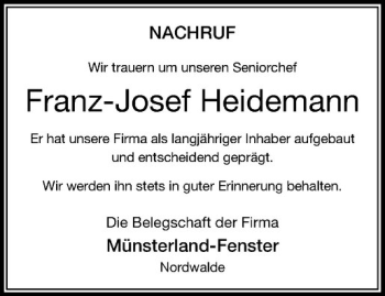 Anzeige von Franz-Josef Heidemann von Westfälische Nachrichten