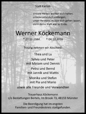 Anzeige von Werner Köckemann von Westfälische Nachrichten