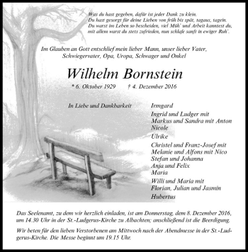 Anzeige von Wilhelm Bornstein von Westfälische Nachrichten