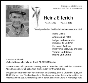 Anzeige von Heinz Helmut Elferich von Westfälische Nachrichten