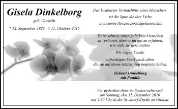 Anzeige von Gisela Dinkelborg von Westfälische Nachrichten