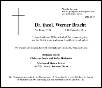 Anzeige von Werner Bracht von Westfälische Nachrichten