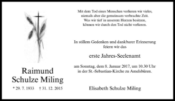 Anzeige von Raimund Schulze Miling von Westfälische Nachrichten