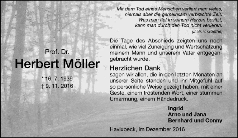  Traueranzeige für Herbert Möller vom 14.12.2016 aus Westfälische Nachrichten