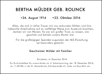 Anzeige von Bertha Mülder von Westfälische Nachrichten
