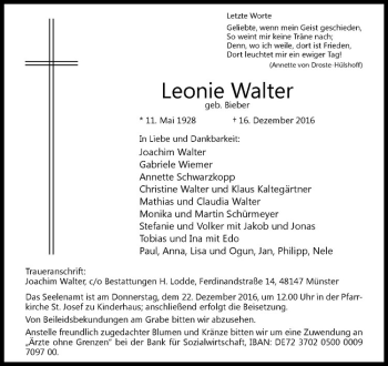 Anzeige von Leonie Walter von Westfälische Nachrichten