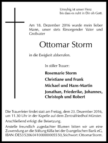 Anzeige von Ottomar Storm von Westfälische Nachrichten