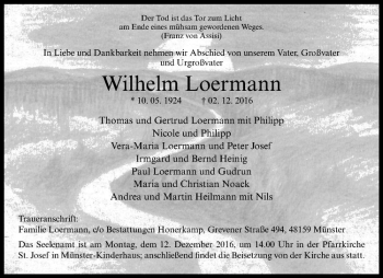 Anzeige von Wilhelm Loermann von Westfälische Nachrichten