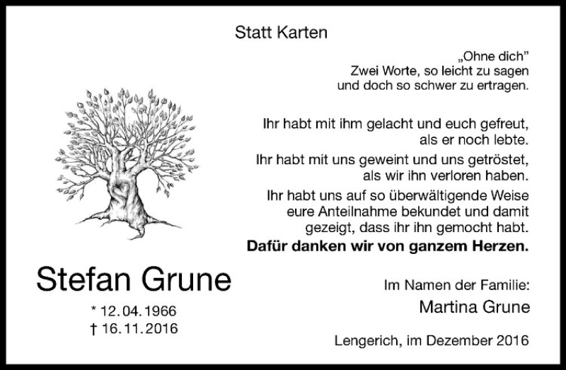  Traueranzeige für Stefan Grune vom 31.12.2016 aus Westfälische Nachrichten