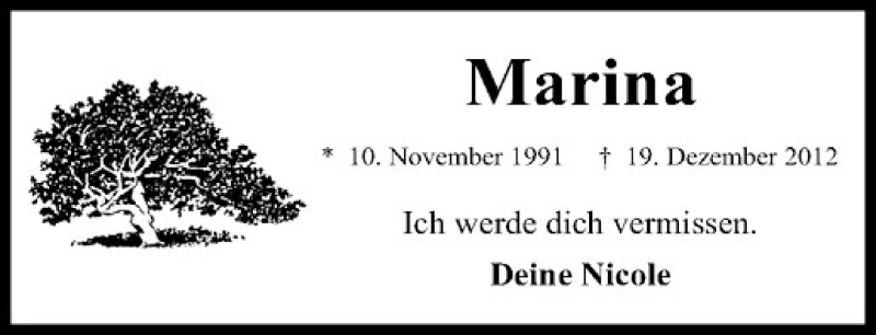  Traueranzeige für Marina Janotta vom 21.12.2012 aus Westfälische Nachrichten