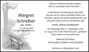 Anzeige von Margret Schreiber von Westfälische Nachrichten