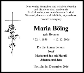 Anzeige von Maria Böing von Westfälische Nachrichten