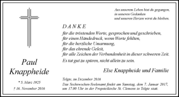 Anzeige von Paul Knappheide von Westfälische Nachrichten
