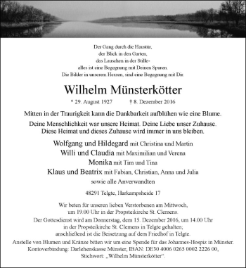 Anzeige von Wilhelm Münsterkötter von Westfälische Nachrichten