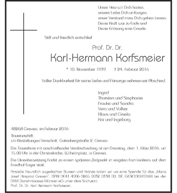 Anzeige von Karl-Hermann Korfsmeier von Westfälische Nachrichten