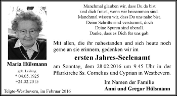 Anzeige von Maria Hülsmann von Westfälische Nachrichten
