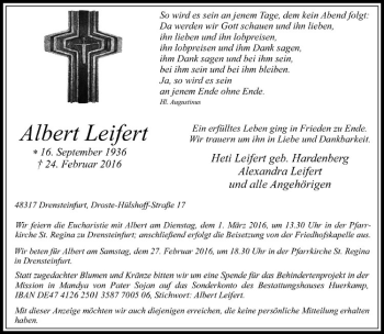 Anzeige von Albert Leifert von Westfälische Nachrichten