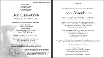 Anzeige von Udo Ossenbrink von Westfälische Nachrichten