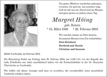 Anzeige von Margret Höing von Westfälische Nachrichten