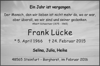Anzeige von Frank Lücke von Westfälische Nachrichten