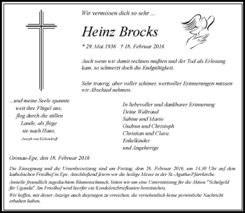 Anzeige von Heinz Brocks von Westfälische Nachrichten