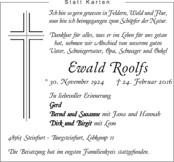 Anzeige von Ewald Roolfs von Westfälische Nachrichten