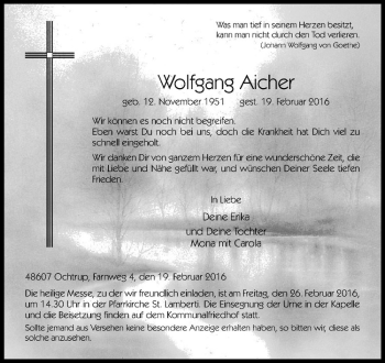Anzeige von Wolfgang Aicher von Westfälische Nachrichten