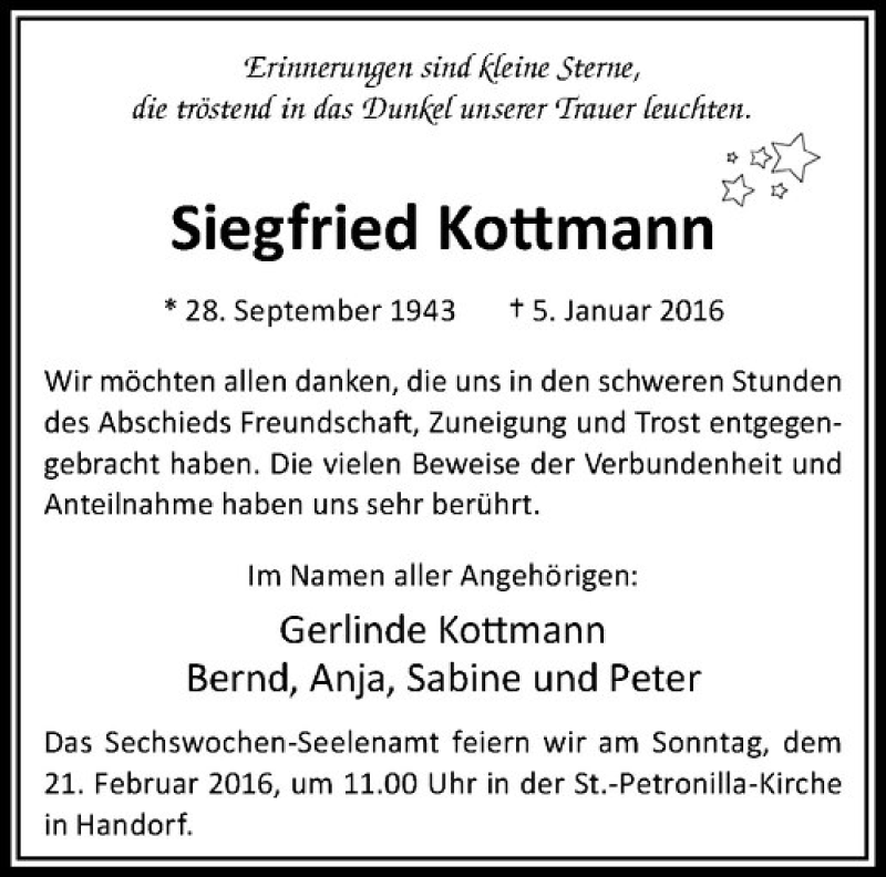  Traueranzeige für Gerlinde Kottmann vom 13.02.2016 aus Westfälische Nachrichten