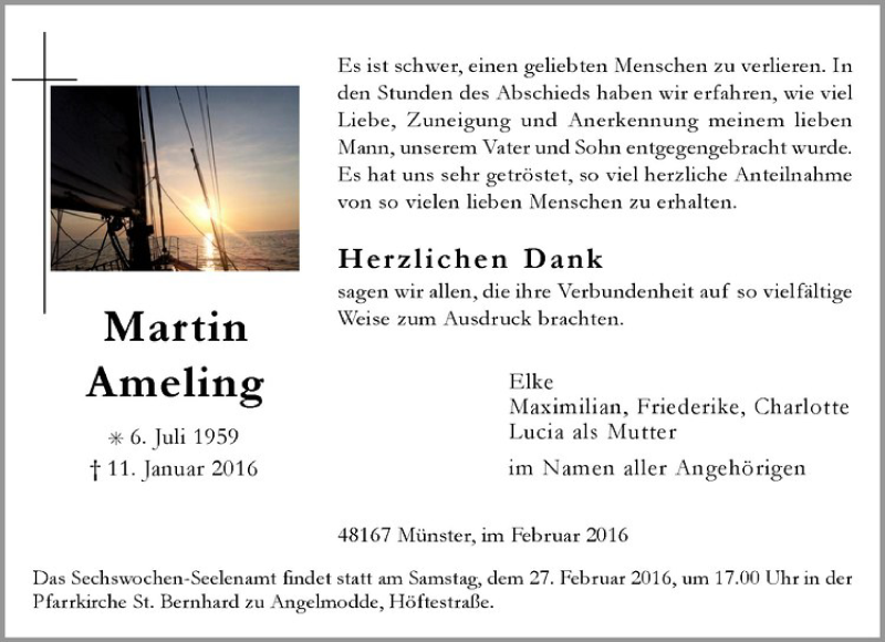  Traueranzeige für Martin Ameling vom 20.02.2016 aus Westfälische Nachrichten