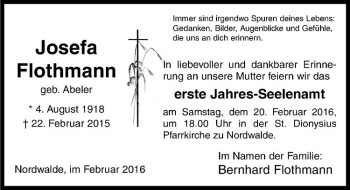Anzeige von Josefa Flothmann von Westfälische Nachrichten