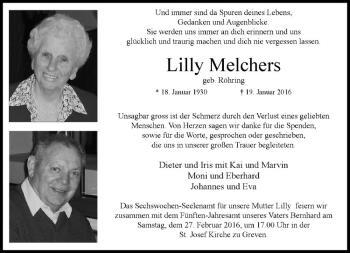Anzeige von Lilly Melchers von Westfälische Nachrichten