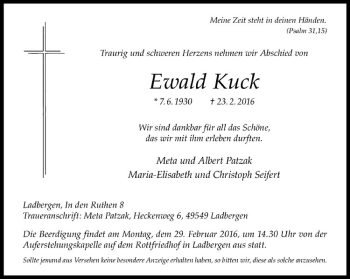 Anzeige von Ewald Kuck von Westfälische Nachrichten