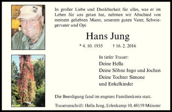 Anzeige von Hans Jung von Westfälische Nachrichten