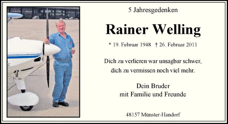  Traueranzeige für Rainer Welling vom 26.02.2016 aus Westfälische Nachrichten