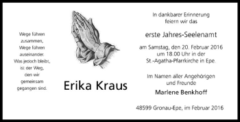 Anzeige von Erika Kraus von Westfälische Nachrichten