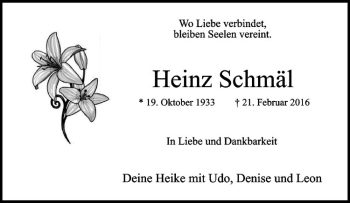 Anzeige von Heinz Schmäl von Westfälische Nachrichten