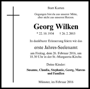 Anzeige von Georg Wilken von Westfälische Nachrichten