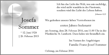 Anzeige von Josefa Sommer von Westfälische Nachrichten