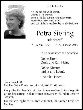 Anzeige von Petra Siering von Westfälische Nachrichten