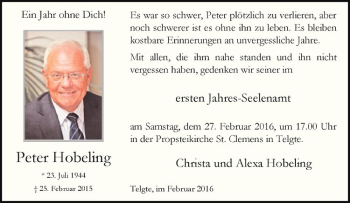 Anzeige von Peter Hobeling von Westfälische Nachrichten