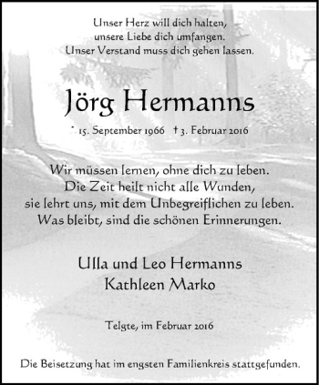 Anzeige von Jörg Hermanns von Westfälische Nachrichten