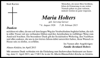 Anzeige von Maria Holters von Westfälische Nachrichten