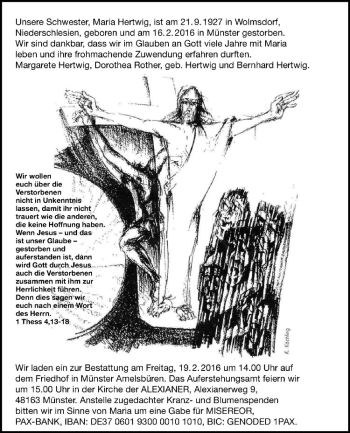 Anzeige von Maria Hertwig von Westfälische Nachrichten